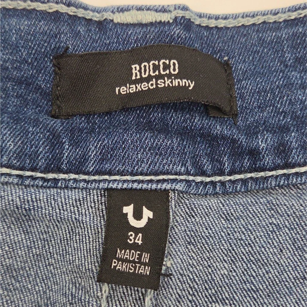 True Religion Jeans Rocco Relaxed Skinny Men Sz 34x33 Medium Wash Denim Stretch